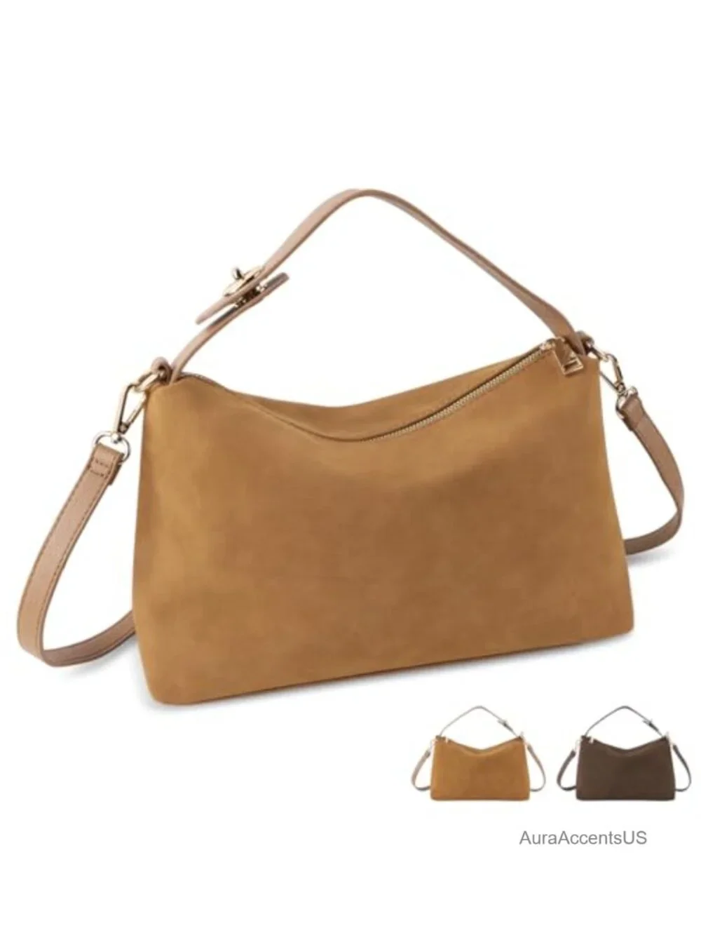 Brown Suede Leather Hobo Tote Bag Women Crossbody Shoulder Satchel Purse